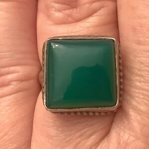 𝅺sterling SILVER 925 GREEN ONYX WOMAN RING SIZE US 7.5​